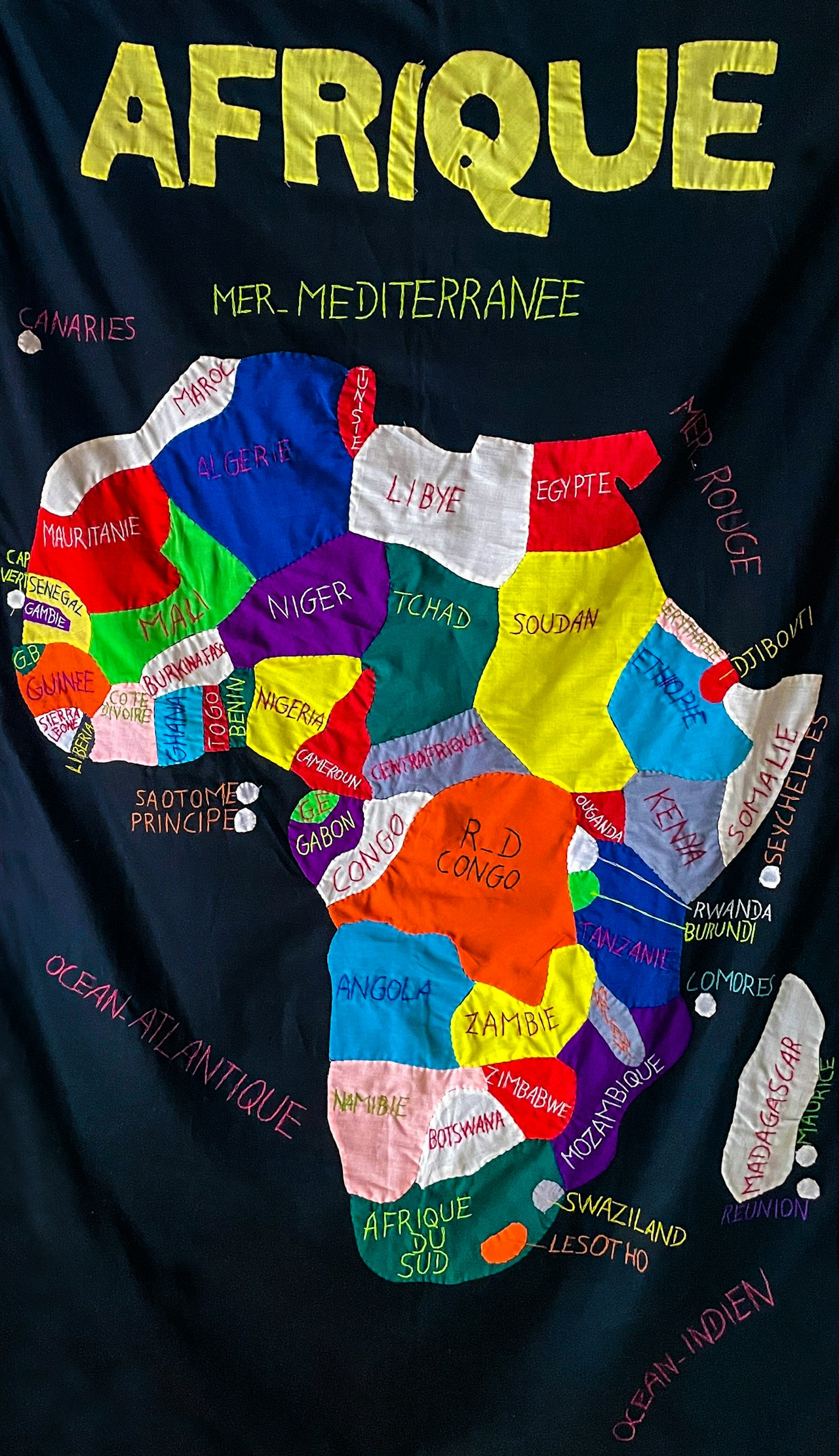 African Neurodiversity Movement A handmade textile map of Africa labelled with countries