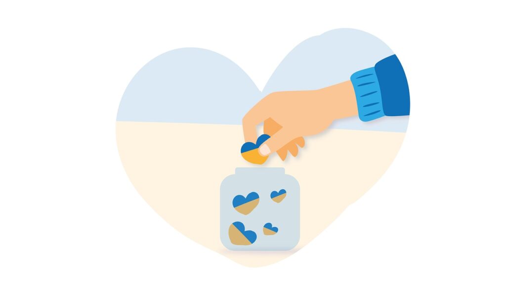 African Neurodiversity Movement An illustrated hand placing a heart-shaped token into a donation box